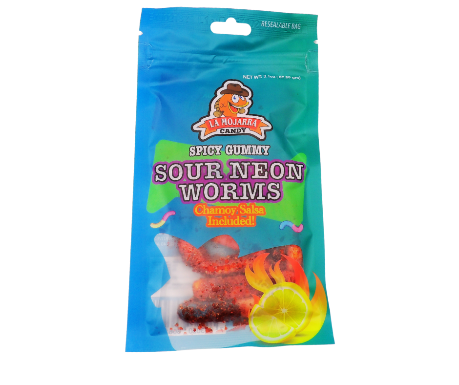 La Mojarra Spicy Gummy Sour Neon Worms 3.1 oz